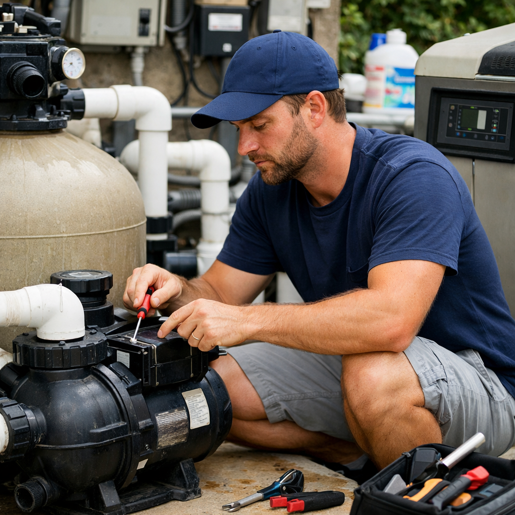 guy repairing pool equipment